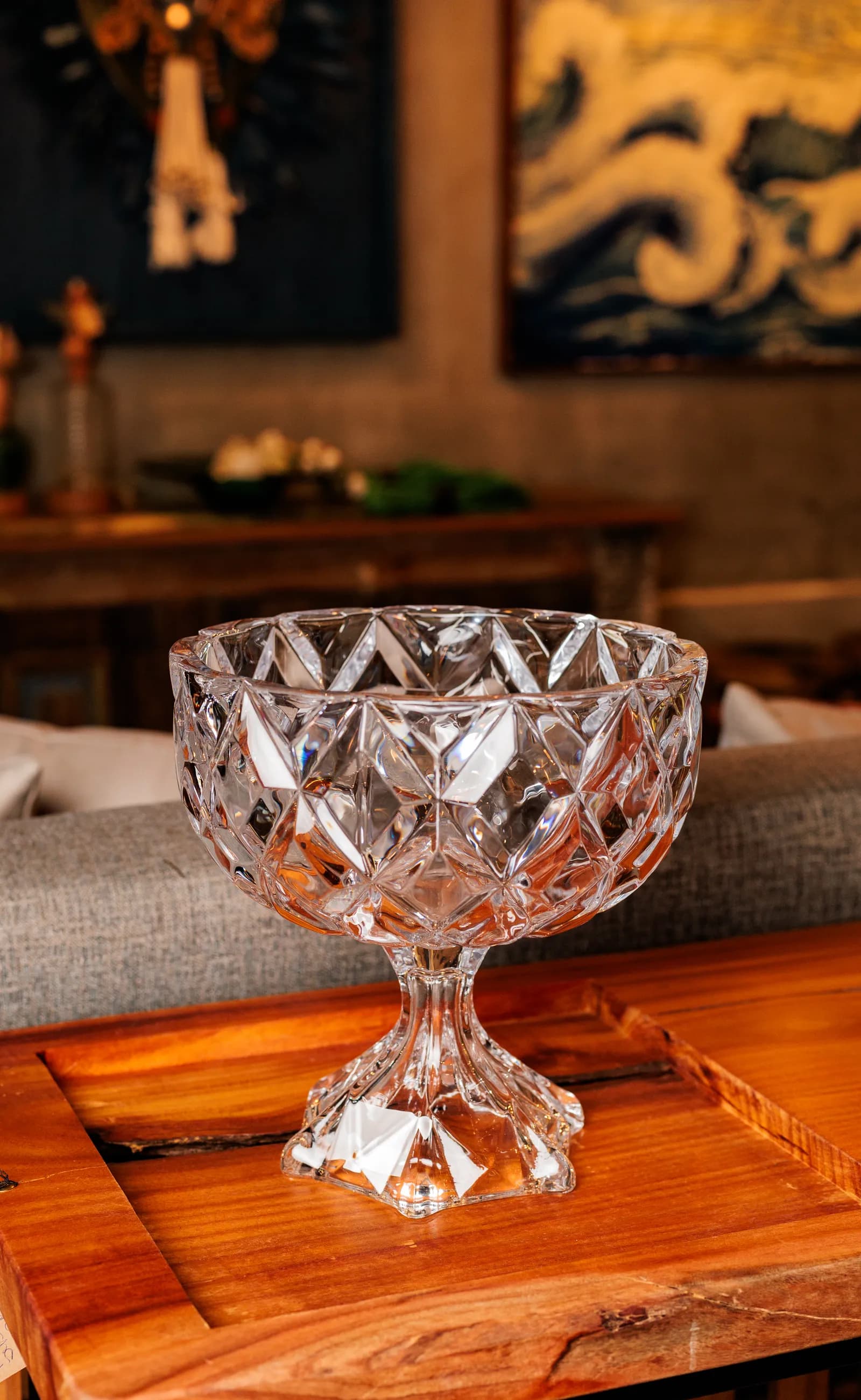 CENTRO MESA VIDRO C/PE 24CM DELI DIAMOND — imagem 1 de 2