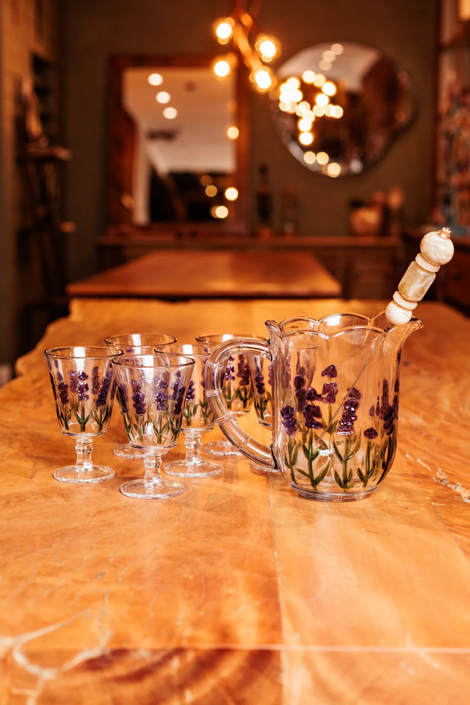 CONJUNTO DE JARRA C/6 TAÇAS LAVANDA HAND PAINTING 1,3L/240ML — imagem 1 de 6