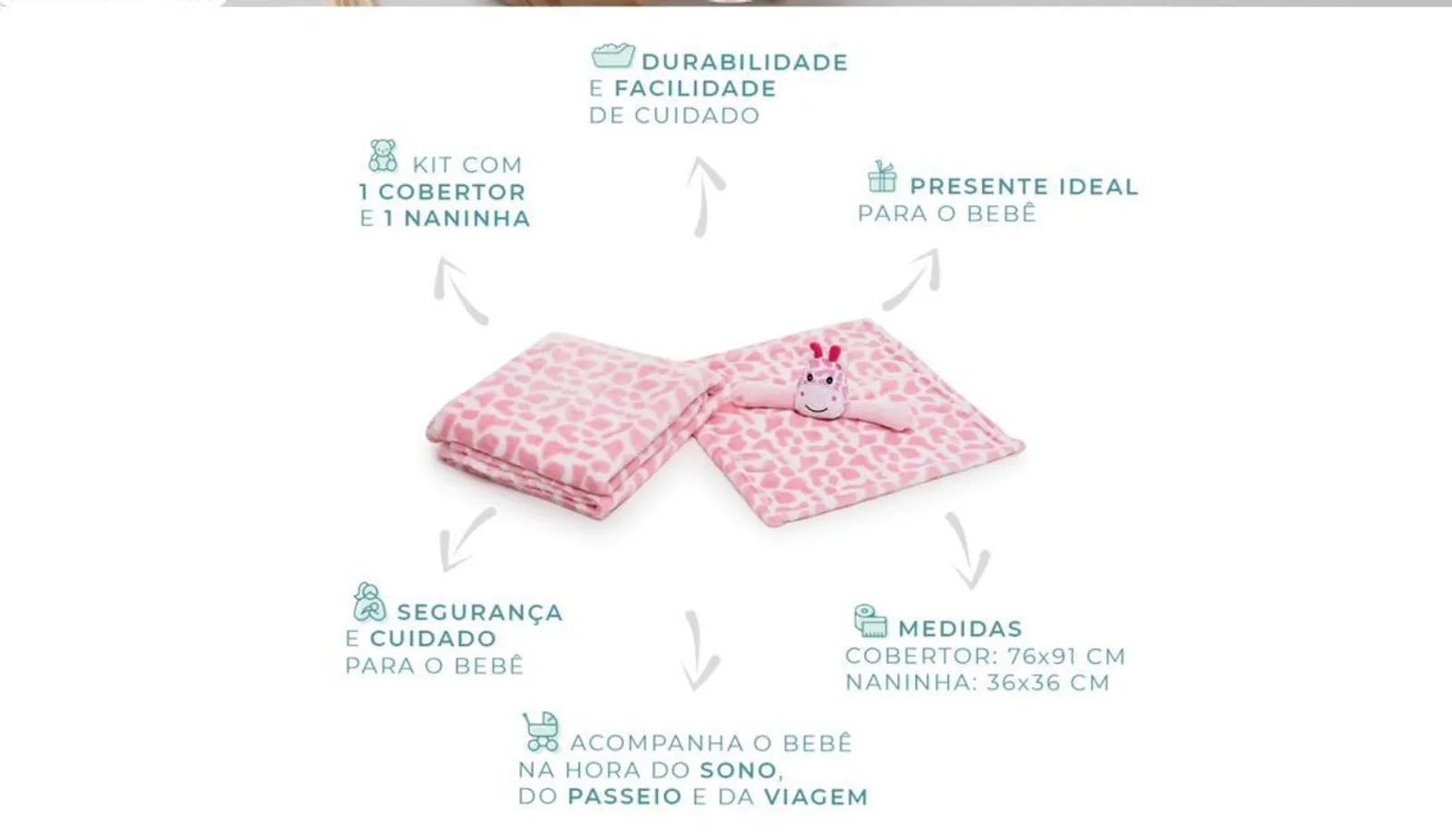 MANTA BEBÊ C/NANINHA GIRAFINHA - ROSA — imagem 2 de 2
