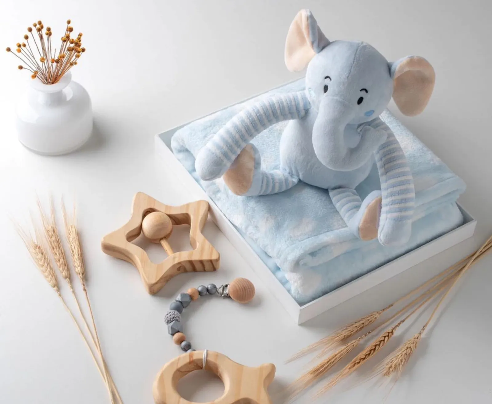 MANTA PARA BEBÊ COM PELÚCIA ELEFANTINHO - AZUL — imagem 1 de 2