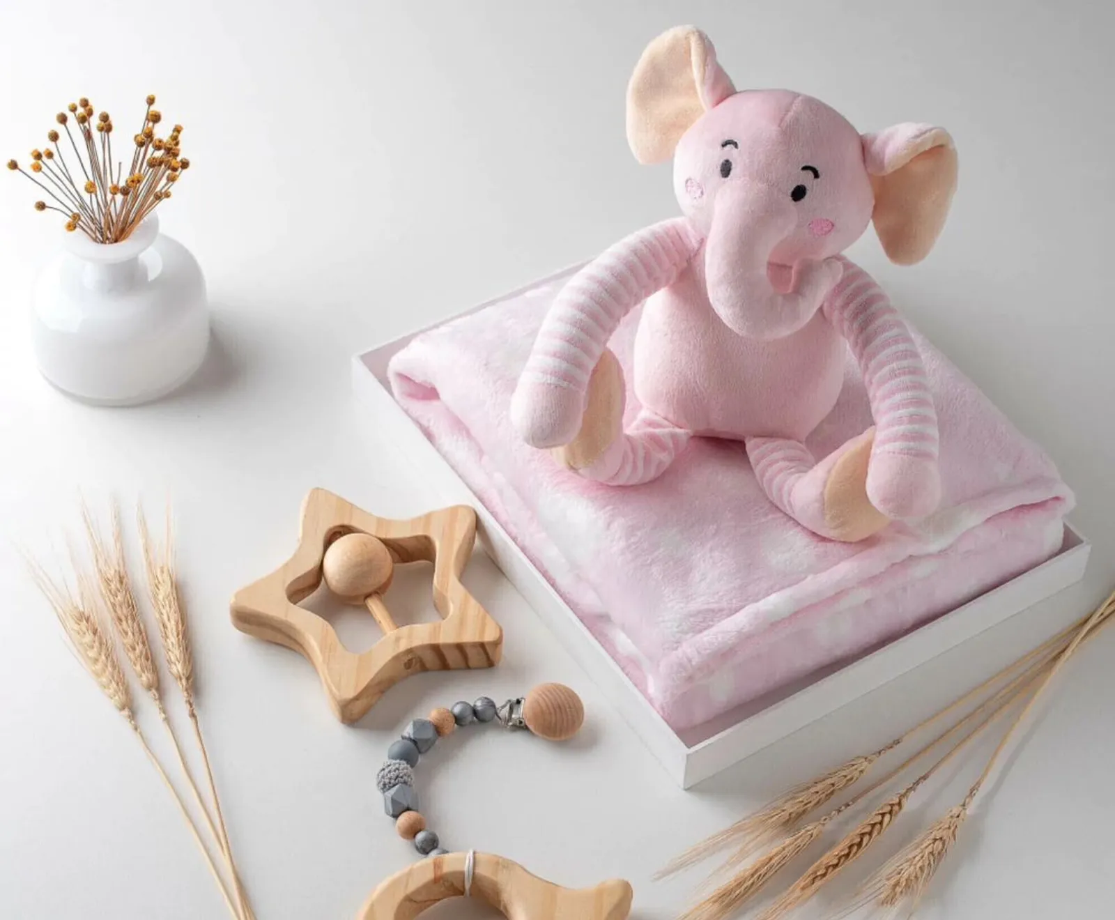 MANTA PARA BEBÊ COM PELÚCIA ELEFANTINHO - ROSA — imagem 1 de 2