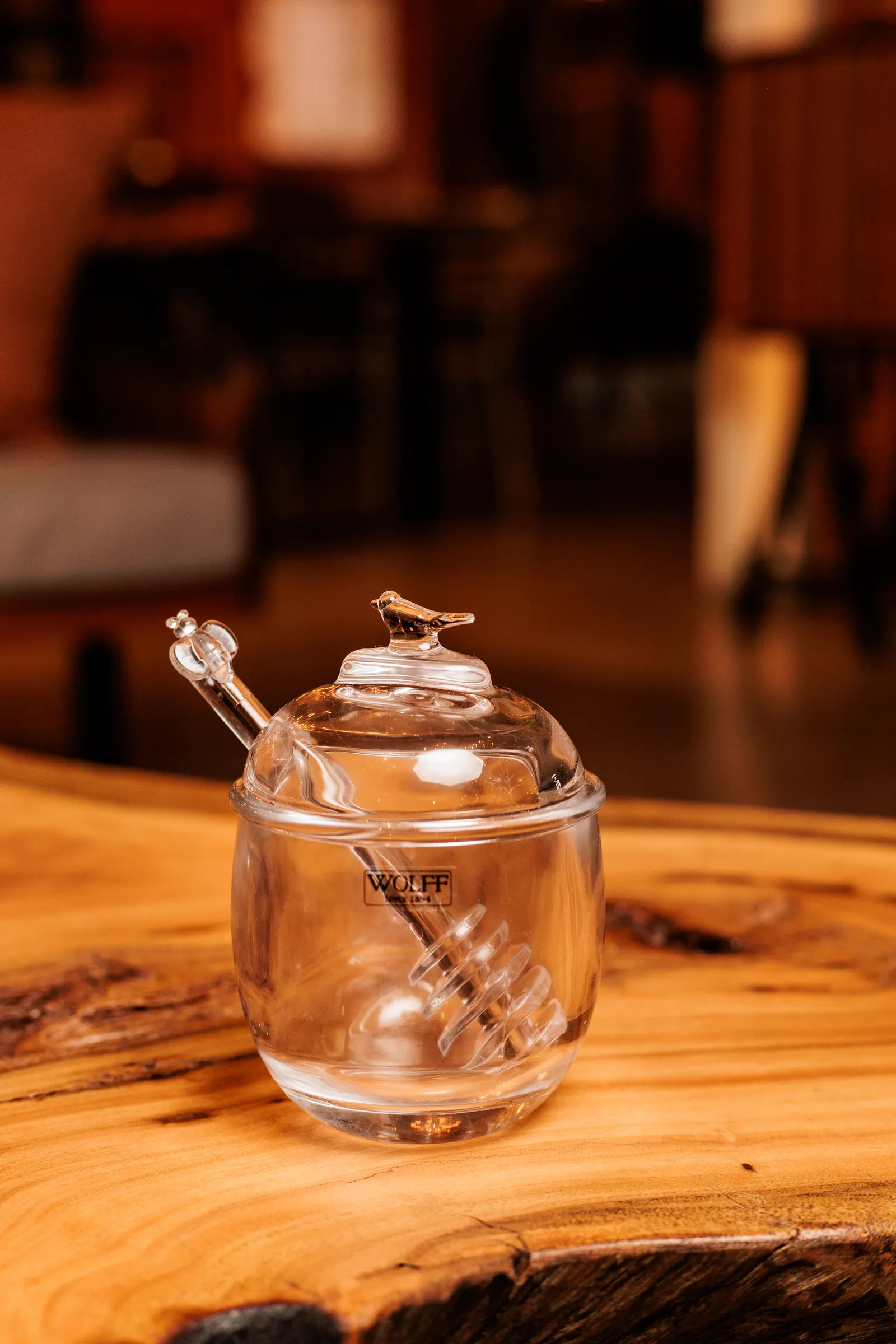 MELEIRA CRISTAL COM PEGADOR E TAMPA BIRD 150ML — imagem 1 de 5