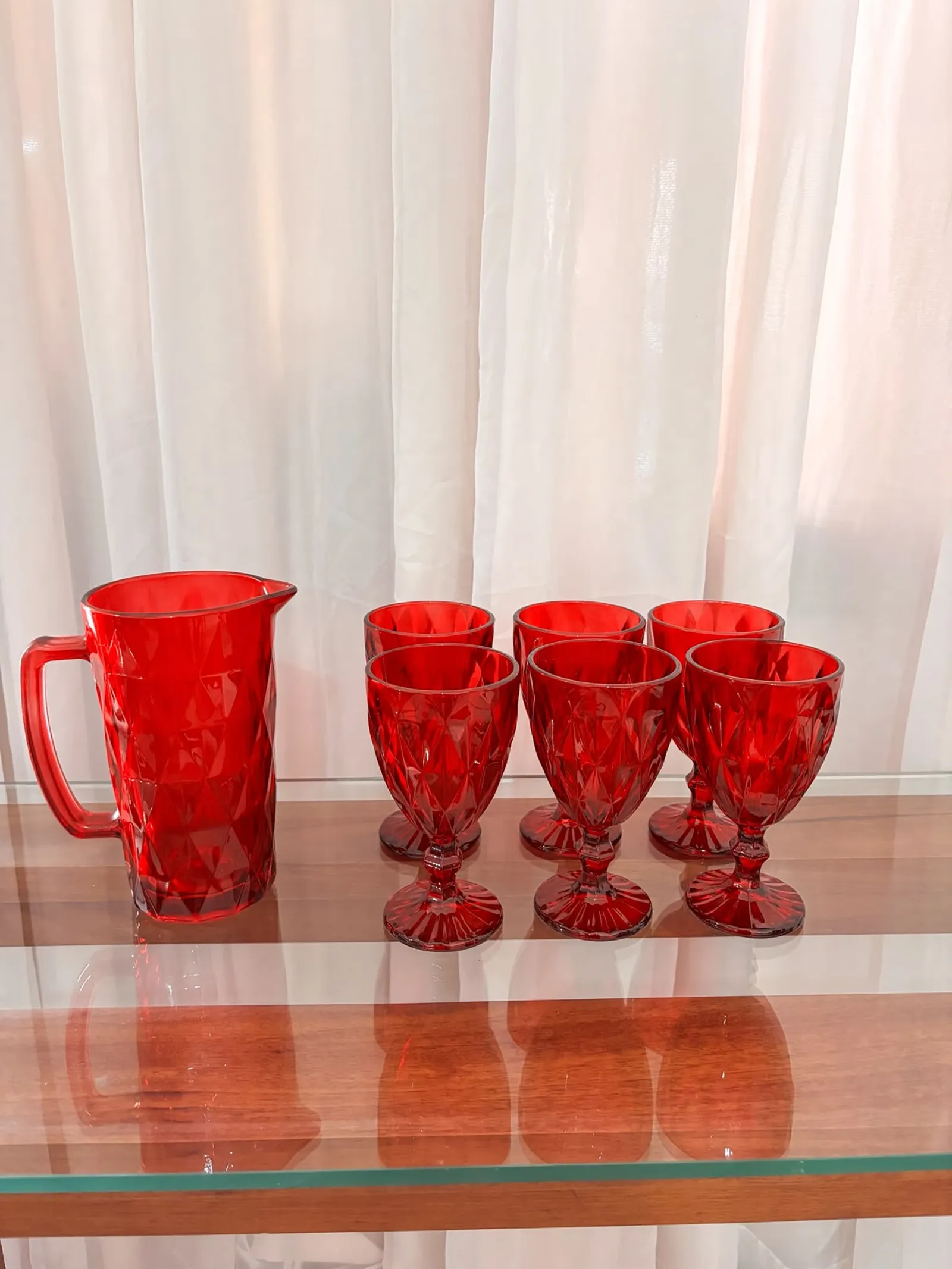 CONJUNTO DE JARRA C/6 TAÇAS 1L/340ML - VERMELHO
