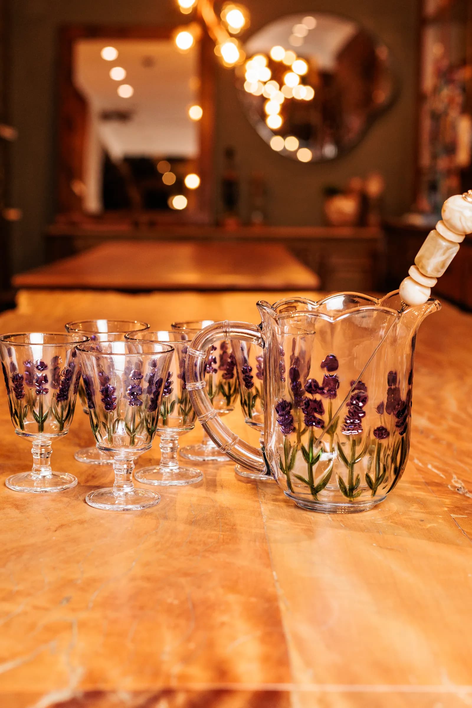 CONJUNTO DE JARRA C/6 TAÇAS LAVANDA HAND PAINTING 1,3L/240ML — imagem 2 de 6